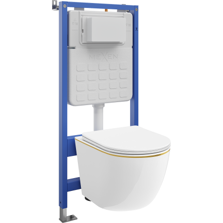 Mexen Lena Unterputz-WC-Set pneumatischer Rahmen Tex Air Slim mit WC-Schüssel und Absenkautomatik, weiß/gold - 610030224005A