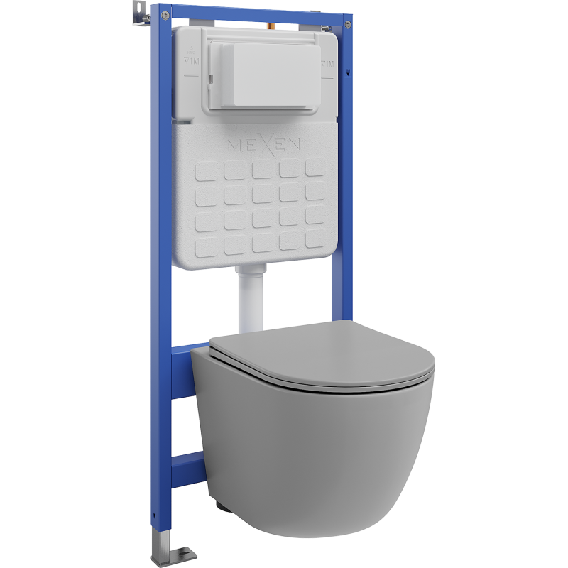 Mexen Lena Unterputz-WC-Set mit pneumatischer Tex Air Slim Rahmen, WC-Schüssel und Soft-Close-Sitz, hellgrau matt