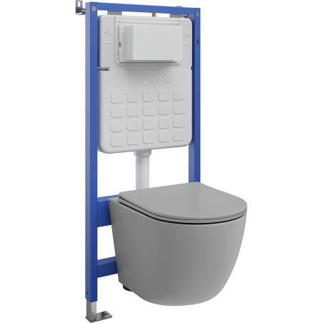 Mexen Lena Unterputz-WC-Set mit pneumatischer Tex Air Slim Rahmen, WC-Schüssel und Soft-Close-Sitz, hellgrau matt