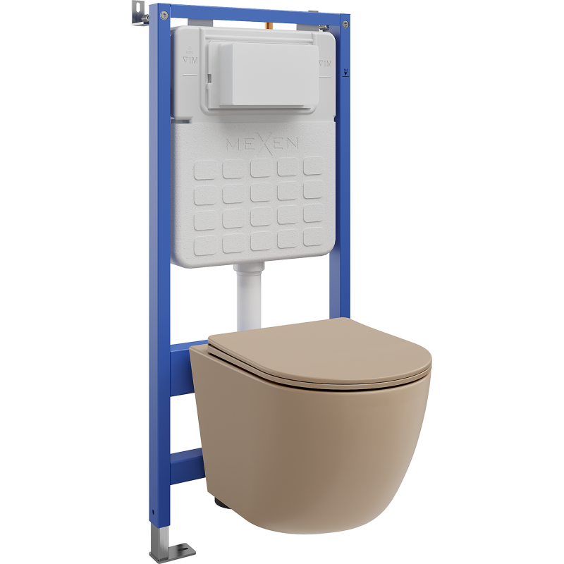 Mexen Lena WC-Unterputz-Set mit pneumatischem Tex Air Slim Rahmen, WC-Schüssel und Soft-Close-Deckel, cappuccino matt