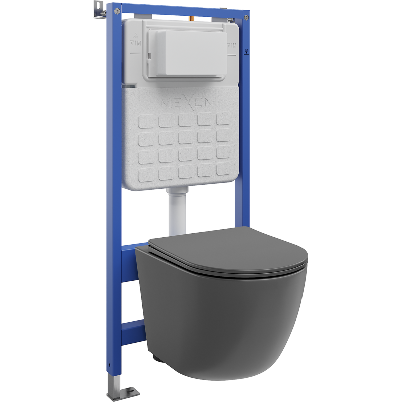 Mexen Lena Unterputz-WC-Set, pneumatischer Rahmen Tex Air Slim mit WC-Schüssel und Absenk-Soft-Schließung, dunkelgrau matt