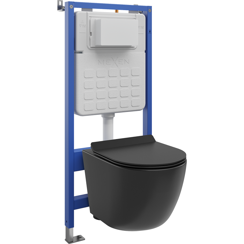 Mexen Lena Unterputz-WC-Set pneumatischer Tex Air Slim Rahmen mit WC-Schüssel und Absenkautomatik-Sitz, Schwarz matt