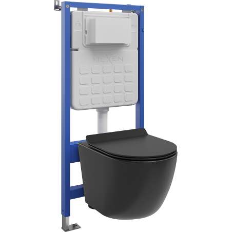 Mexen Lena Unterputz-WC-Set pneumatischer Tex Air Slim Rahmen mit WC-Schüssel und Absenkautomatik-Sitz, Schwarz matt