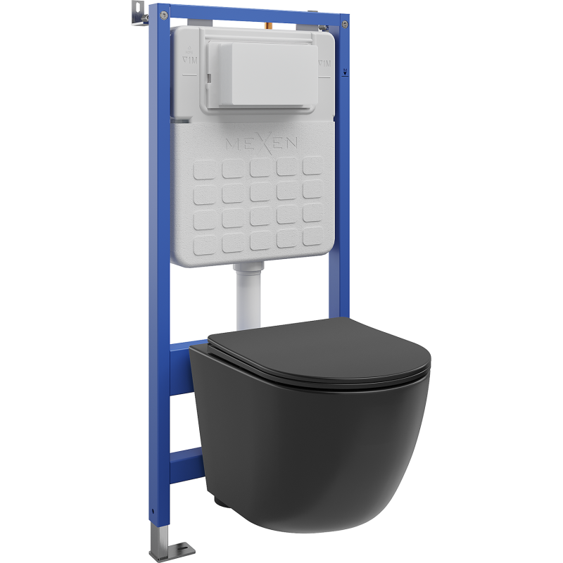 Mexen Lena WC-Unterputzset mit pneumatischem Tex Air Slim Gestell, WC-Schüssel Tornado und Soft-Close-Sitz, schwarz matt