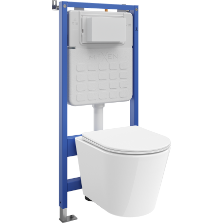 Mexen Rico Unterputz-WC-Set mit pneumatischem Tex Air Slim Rahmen mit Tornado-WC-Schüssel und Soft-Close-Sitz, weiß