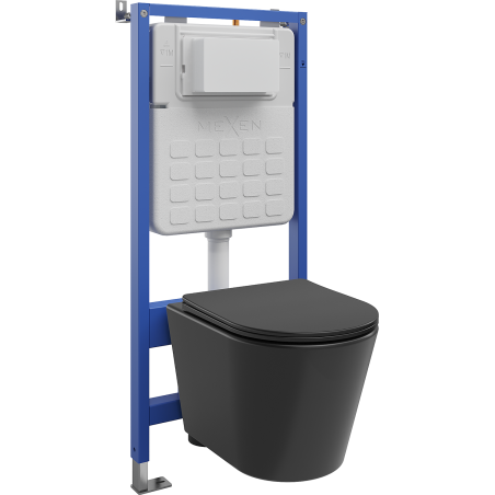 Mexen Rico Unterputz-WC-Set mit pneumatischem Tex Air Slim Rahmen, WC-Schüssel Tornado und Soft-Close-Sitz, schwarzmatt