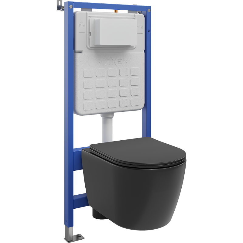 Mexen Carmen Unterputzset WC pneumatischer Tex Air Slim Rahmen mit WC-Schüssel Tornado und Soft-Close Sitz, schwarz matt