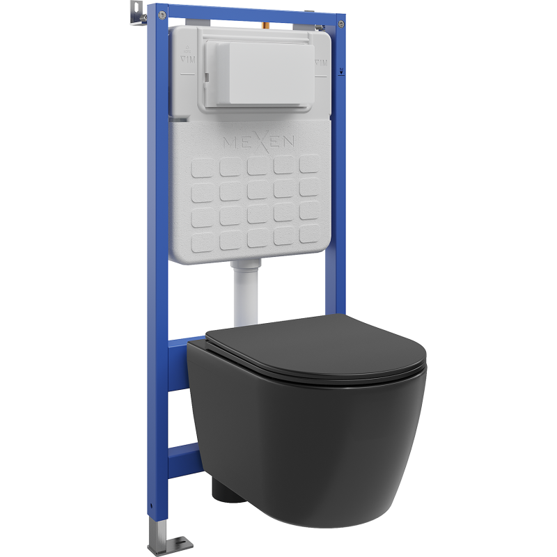 Mexen Carmen Unterputz-WC-Set Tex Air Slim pneumatischer Rahmen mit WC-Schüssel und Soft-Close-Sitz, schwarzmatt