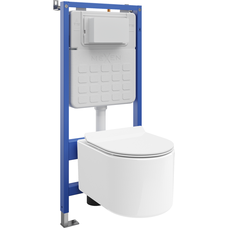 Mexen Sofia Unterputz-WC-Set mit pneumatischem Tex Air Slim Rahmen, WC-Schüssel Tornado und Soft-Close-Sitz, weiß