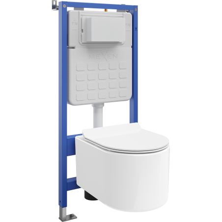 Mexen Sofia Unterputz-WC-Set mit pneumatischem Tex Air Slim Rahmen, WC-Schüssel Tornado und Soft-Close-Sitz, weiß