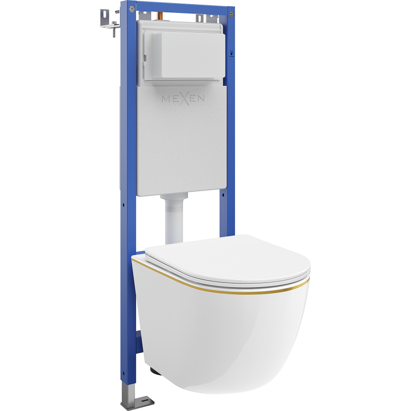 Mexen Lena WC-Unterputz-Set mit schmalem, eckigem Tex W-Gestell, WC-Schüssel und Softclose-Sitz, weiß/gold - 610530224005