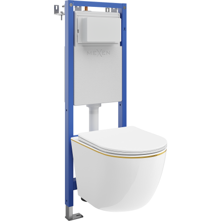 Mexen Lena WC-Unterputz-Set mit schmalem, eckigem Tex W-Gestell, WC-Schüssel und Softclose-Sitz, weiß/gold - 610530224005