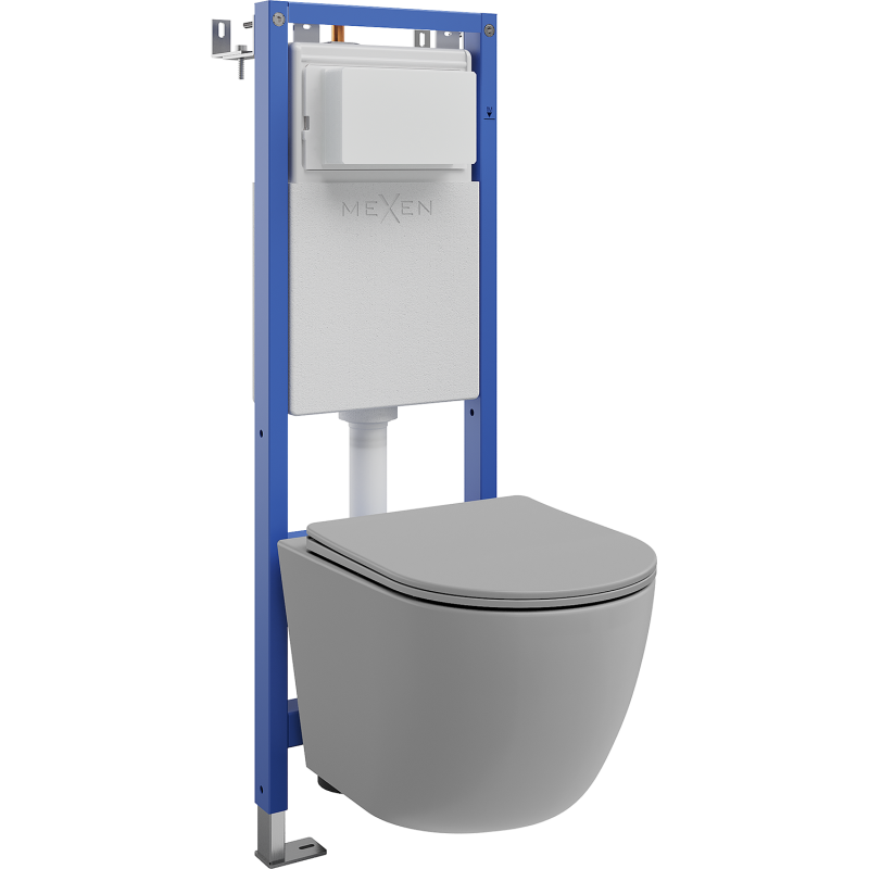 Mexen Lena Unterputz-WC-Set, schmaler Eckrahmen Tex W mit WC-Schüssel und Softclose-Sitz, hellgrau matt - 610530224061