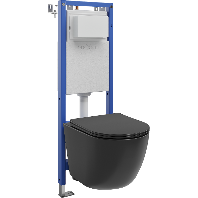 Mexen Lena Unterputz-WC-Set mit schmalem Eckrahmen Tex W mit WC-Schüssel Tornado und Soft-Close-Sitz, Mattschwarz