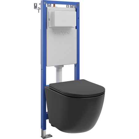 Mexen Lena Unterputz-WC-Set mit schmalem Eckrahmen Tex W mit WC-Schüssel Tornado und Soft-Close-Sitz, Mattschwarz