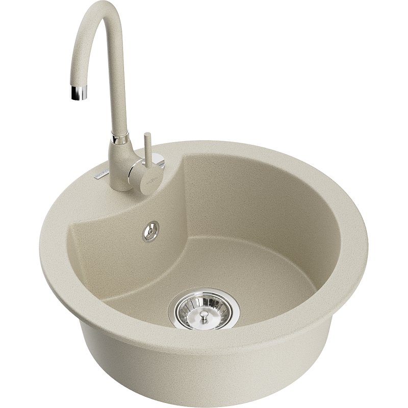 Mexen Diego granitspüle 1-becken mit Küchenarmatur Telma, beige - 6512-69-670200-69