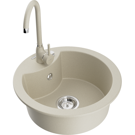 Mexen Diego granitspüle 1-becken mit Küchenarmatur Telma, beige - 6512-69-670200-69