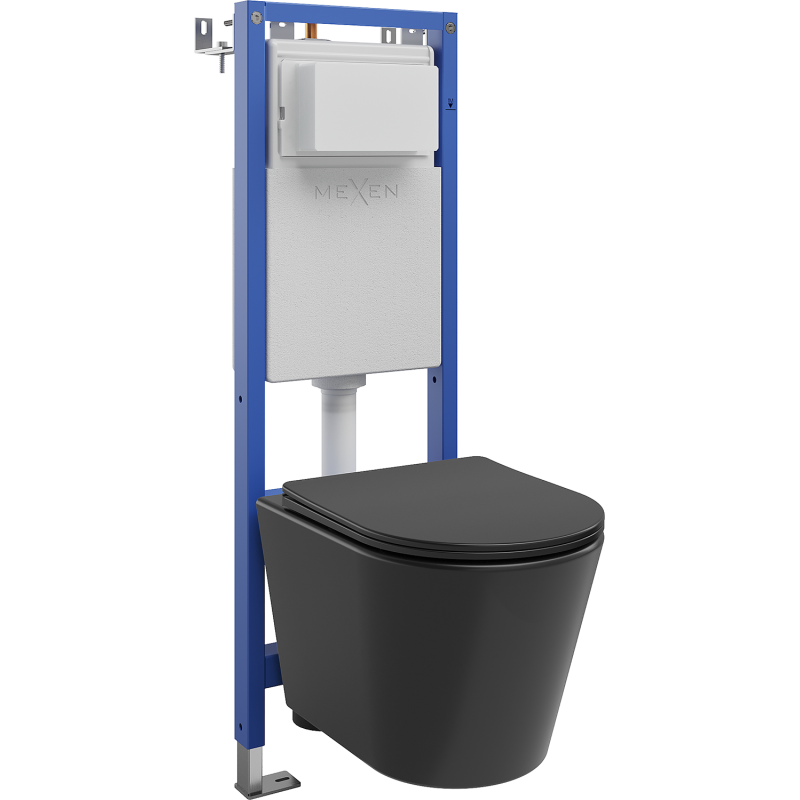 Mexen Rico Unterputz-WC-Set schmaler, Eckrahmen Tex W mit WC-Schüssel Tornado und Soft-Close-Sitz, schwarz matt - 610530721085T
