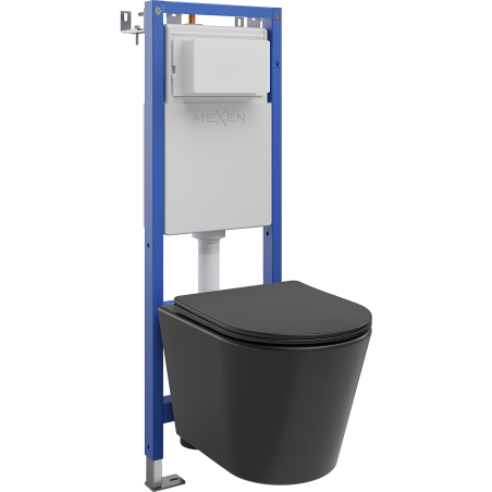 Mexen Rico Unterputz-WC-Set mit schmalem, eckigem Tex W-Rahmen, WC-Schüssel und Soft-Close-Sitz, schwarz matt - 610530721085