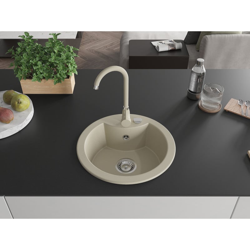 Mexen Diego granitspüle 1-becken mit Küchenarmatur Telma, beige - 6512-69-670200-69