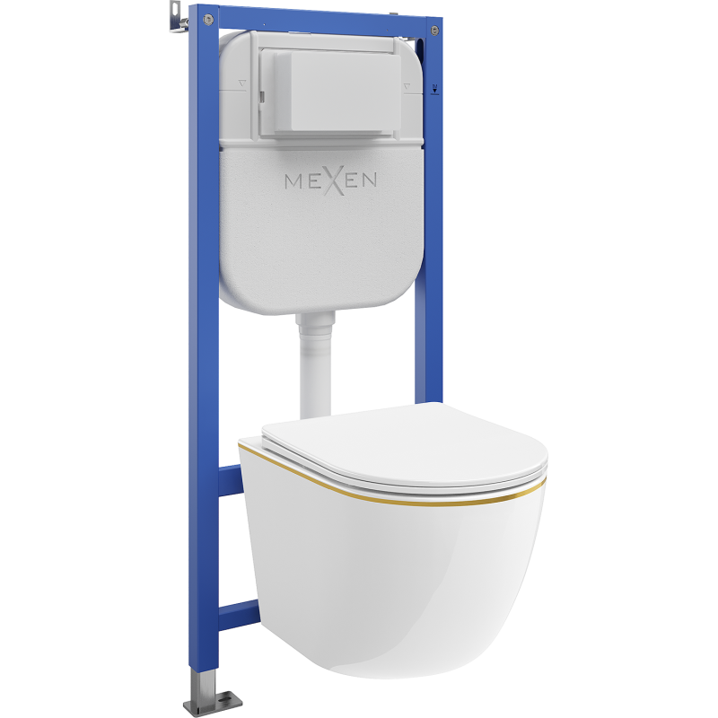 Mexen Lena WC-Unterputzset mit Gestell Tex E, WC-Schüssel und Soft-Close-Sitz, weiß/gold - 610930224005