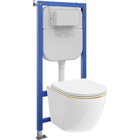Mexen Lena Unterputz-WC-Set Tex Air E mit pneumatischer Betätigung, WC-Schüssel und Soft-Close-Sitz, weiß/gold