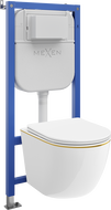 Mexen Lena Unterputz-WC-Set Tex Air E mit pneumatischer Betätigung, WC-Schüssel und Soft-Close-Sitz, weiß/gold