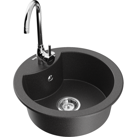 Mexen Diego 1-Becken Granitspüle mit Küchenarmatur Telma, schwarz gesprenkelt - 6512-76-670200-00