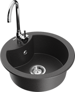 Mexen Diego 1-Becken Granitspüle mit Küchenarmatur Telma, schwarz gesprenkelt - 6512-76-670200-00