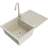 Mexen Bruno Granitspüle 1-Becken mit Abtropffläche und Küchenarmatur Telma, beige - 6513-69-670200-69