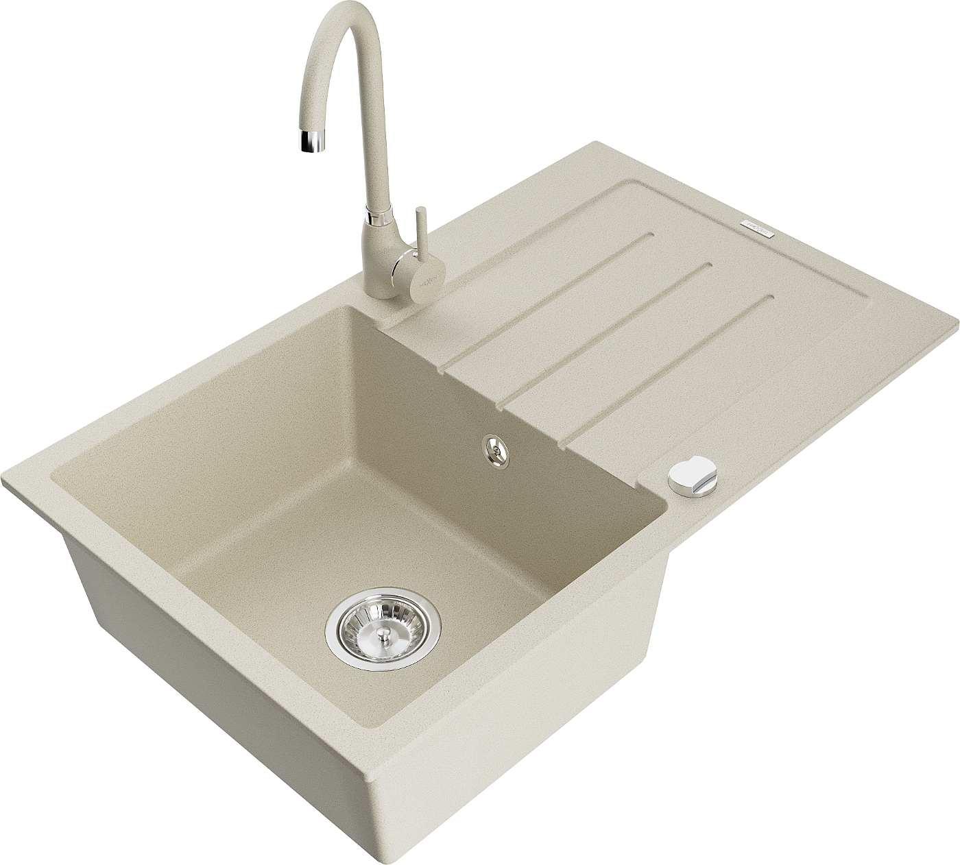 Mexen Bruno 1 Becken-Granitspüle mit Abtropffläche und Mischbatterie Telma, Beige - 6513-69-670200-69