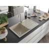 Mexen Bruno Granitspüle 1-Becken mit Abtropffläche und Küchenarmatur Telma, beige - 6513-69-670200-69