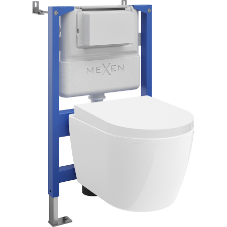 Mexen Carmen Unterputz-WC-Set Pneumatikrahmen Tex Air XS-F mit WC-Schüssel Tornado und Absenkautomatik-Sitz, weiß