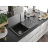 Mexen Bruno Granitspüle 1-Becken mit Abtropffläche und Küchenarmatur Telma, schwarz/silber - 6513-73-670200-00