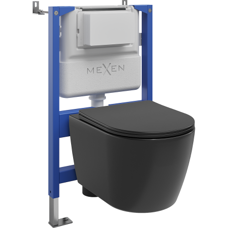 Mexen Carmen Unterputz-WC-Set mit pneumatischem Rahmen Tex Air XS-F mit WC-Schüssel Tornado und Absenkautomatik, schwarz matt