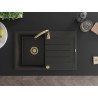 Mexen Bruno Granitspüle 1-Becken mit Abtropffläche und Küchenarmatur Telma, schwarz/gold - 6513-75-670200-50