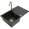 Mexen Bruno Granitspüle 1-Becken mit Abtropffläche und Küchenarmatur Telma, schwarz/gold - 6513-75-670200-50