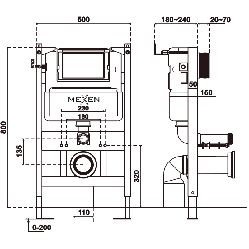 Mexen Lena Unterputz-WC-Set pneumatischer Rahmen Tex Air XS-F mit WC-Müsli Tornado und Absenkautomatik, weiß - 610830220500TA