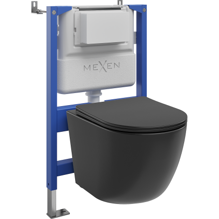 Mexen Lena Unterputz-WC-Set Pneumatischer Tex Air XS-F Rahmen mit WC-Schüssel und Soft-Close-Sitz, Schwarz Matt - 610830221085A