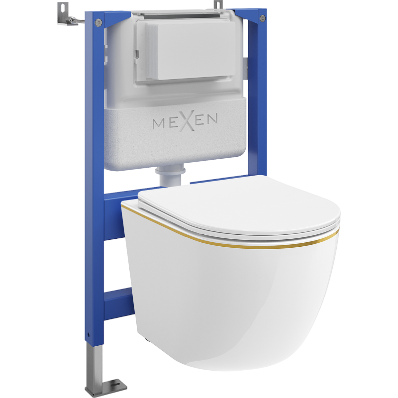 Mexen Lena Unterputz-WC-Set pneumatisches Gestell Tex Air XS-F mit WC-Schüssel und Soft-Close-Sitz, weiß/gold - 610830224005A