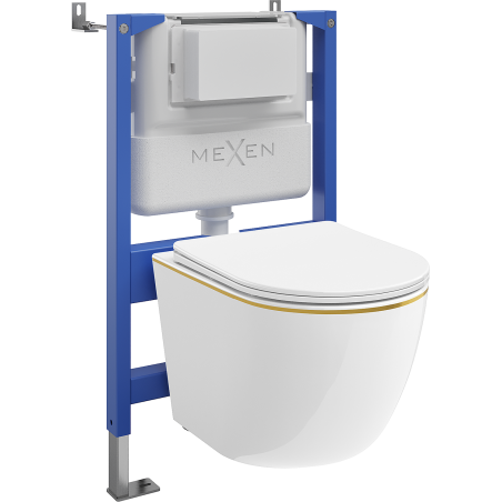 Mexen Lena Unterputz-WC-Set pneumatisches Gestell Tex Air XS-F mit WC-Schüssel und Soft-Close-Sitz, weiß/gold - 610830224005A