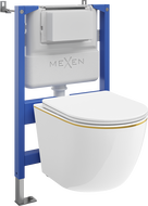 Mexen Lena Unterputz-WC-Set pneumatisches Gestell Tex Air XS-F mit WC-Schüssel und Soft-Close-Sitz, weiß/gold - 610830224005A