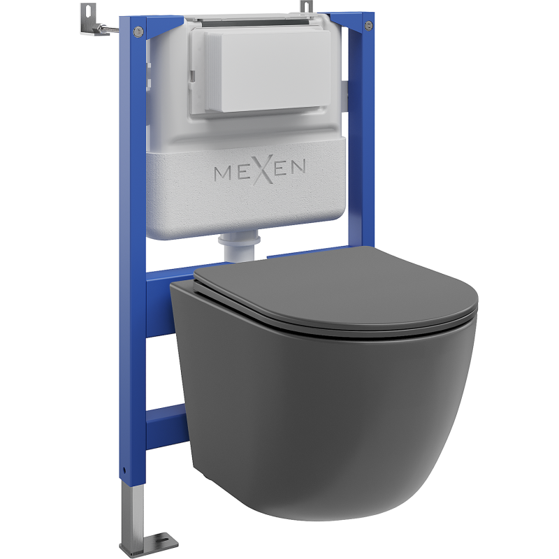 Mexen Lena Unterputz-WC-Set pneumatischer Tex Air XS-F Rahmen mit WC-Schüssel und Soft-Close-Sitz, dunkelgrau matt