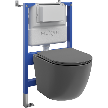Mexen Lena Unterputz-WC-Set pneumatischer Tex Air XS-F Rahmen mit WC-Schüssel und Soft-Close-Sitz, dunkelgrau matt