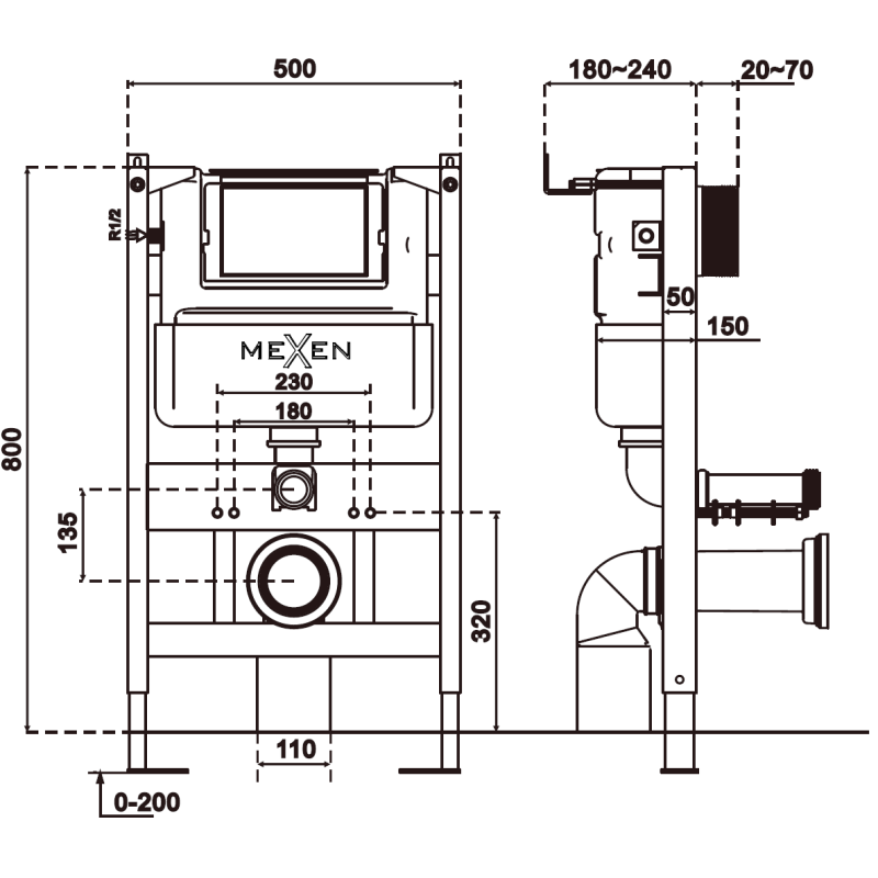 Mexen Lena Unterputz-WC-Set pneumatischer Tex Air XS-F Rahmen mit WC-Schüssel und Soft-Close-Sitz, dunkelgrau matt