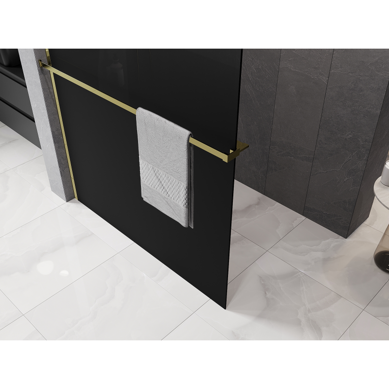 Mexen Kioto+ Duschwand mit Regal Walk-in 80 x 200 cm, Ombre Schwarz 8 mm, Gold - 800-080-121-50-76