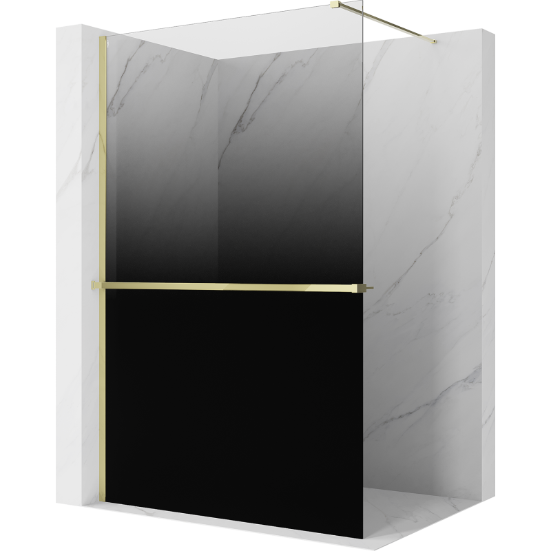 Mexen Kioto+ Duschwand mit Regal Walk-in 80 x 200 cm, Ombre Schwarz 8 mm, Gold - 800-080-121-50-76