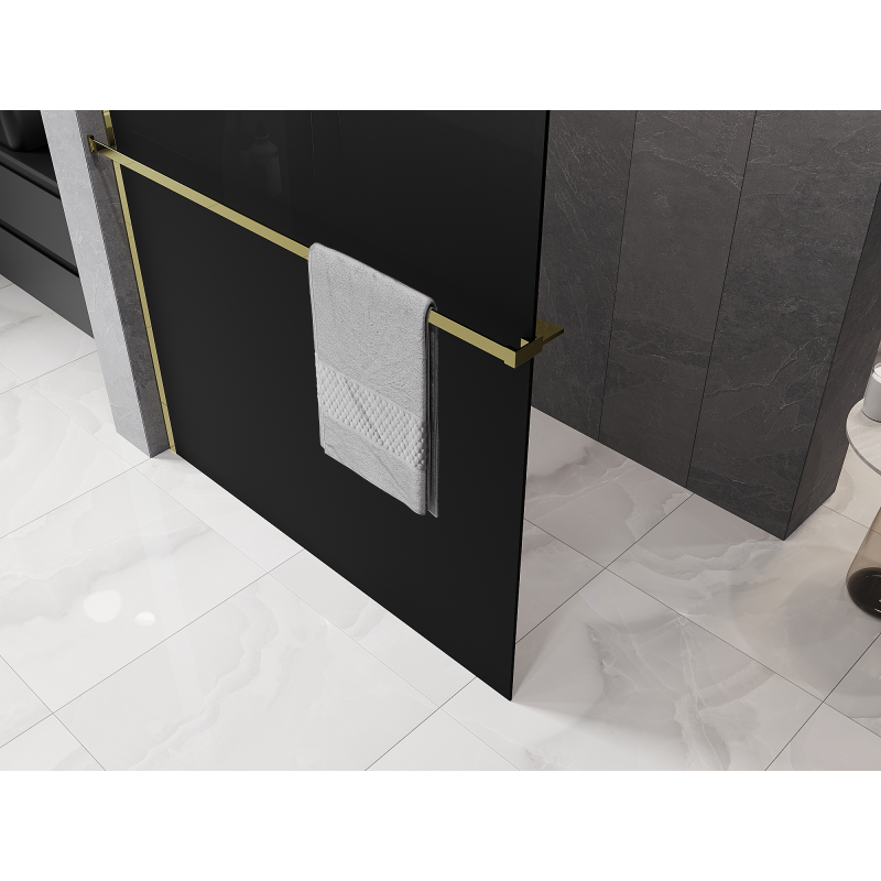 Mexen Kioto+ Duschwand mit Ablage Walk-in 100 x 200 cm, Ombre Schwarz 8 mm, Gold - 800-100-121-50-76