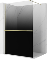 Mexen Kioto+ Duschwand mit Ablage Walk-in 110 x 200 cm, Ombre Schwarz 8 mm, Gold - 800-110-121-50-76