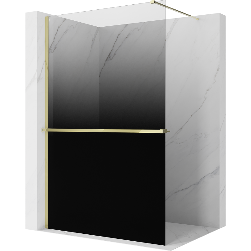 Mexen Kioto+ Duschwand mit Regal Walk-in 150 x 200 cm, ombre schwarz 8 mm, gold - 800-150-121-50-76